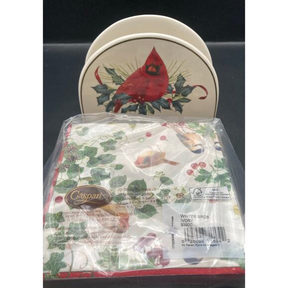 Lenox Winter Greetings Red Cardinal Napkin Holder Porcelain American By Design - Picture 2 of 8